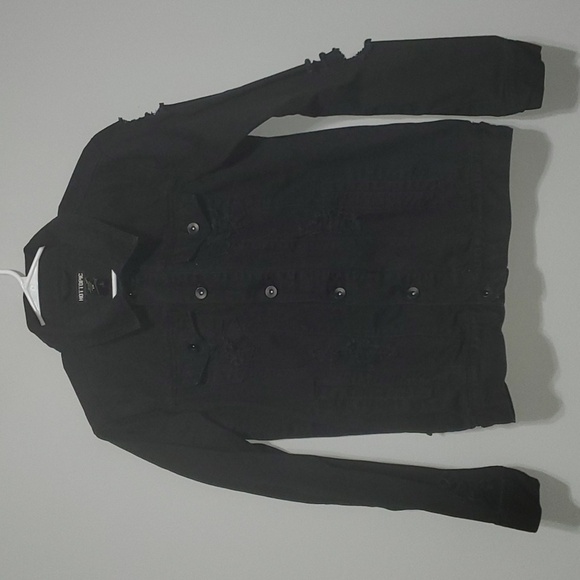 Hot Topic jacket men's size small black destructed denim unisex 100% Cotton - Picture 2 of 10